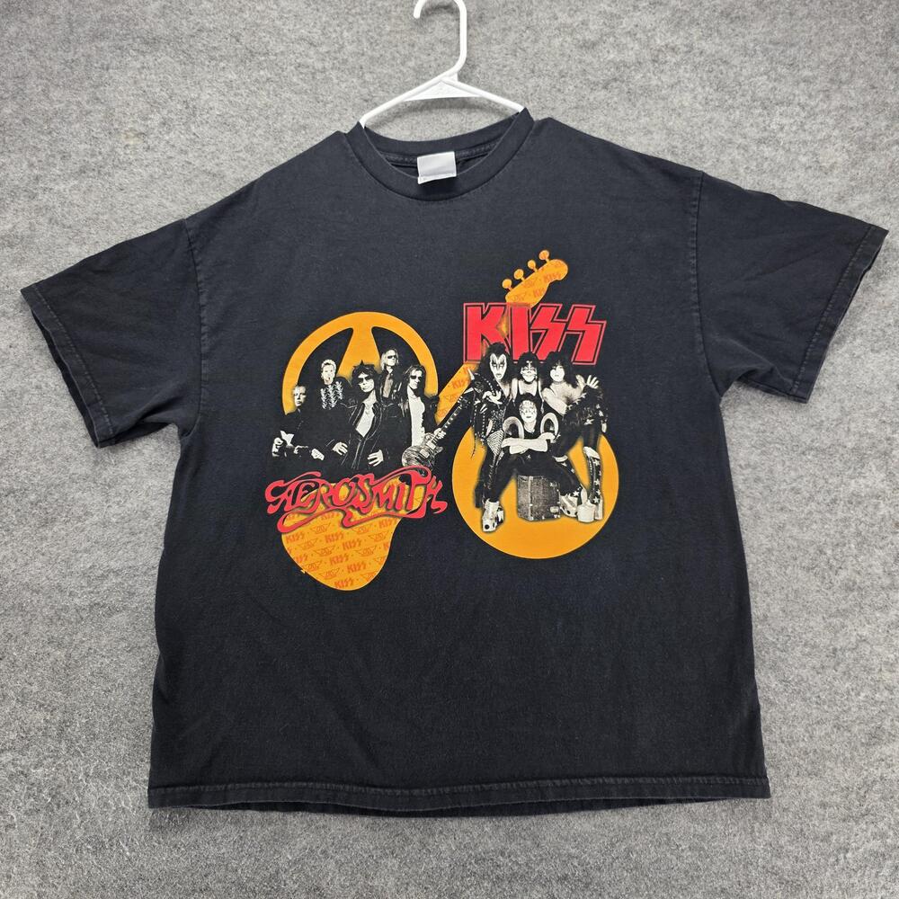 Vintage Aerosmith KISS Shirt Mens XL Black 2003 2004 Concert Tour Band 2000s